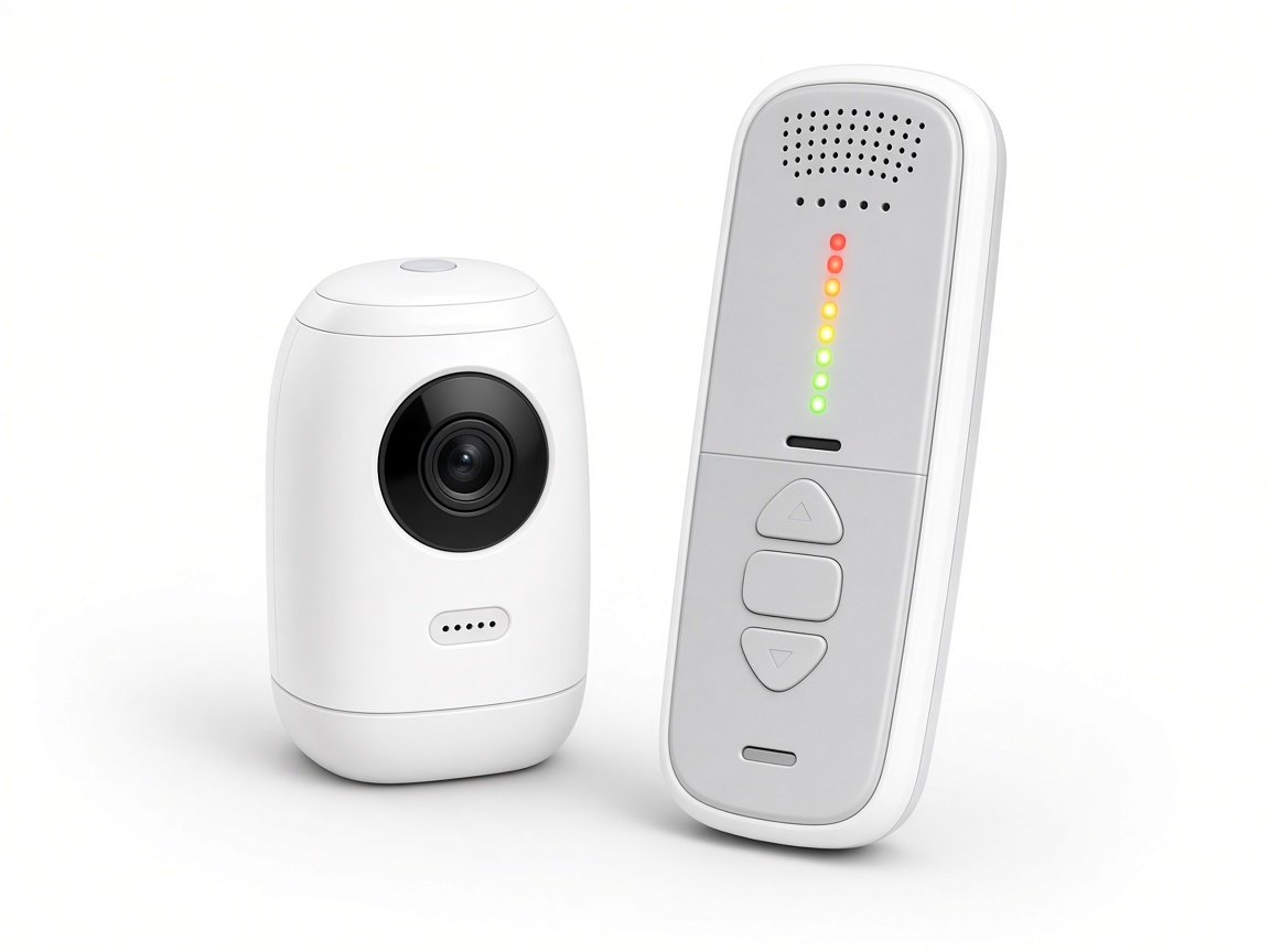 Babyphone audio DECT blanc et gris avec unité parent à voyants lumineux de niveau sonore